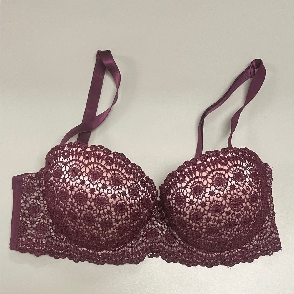 Frederick's of Hollywood Lace Bra - Rich Purple/ Burgundy 36D- push up